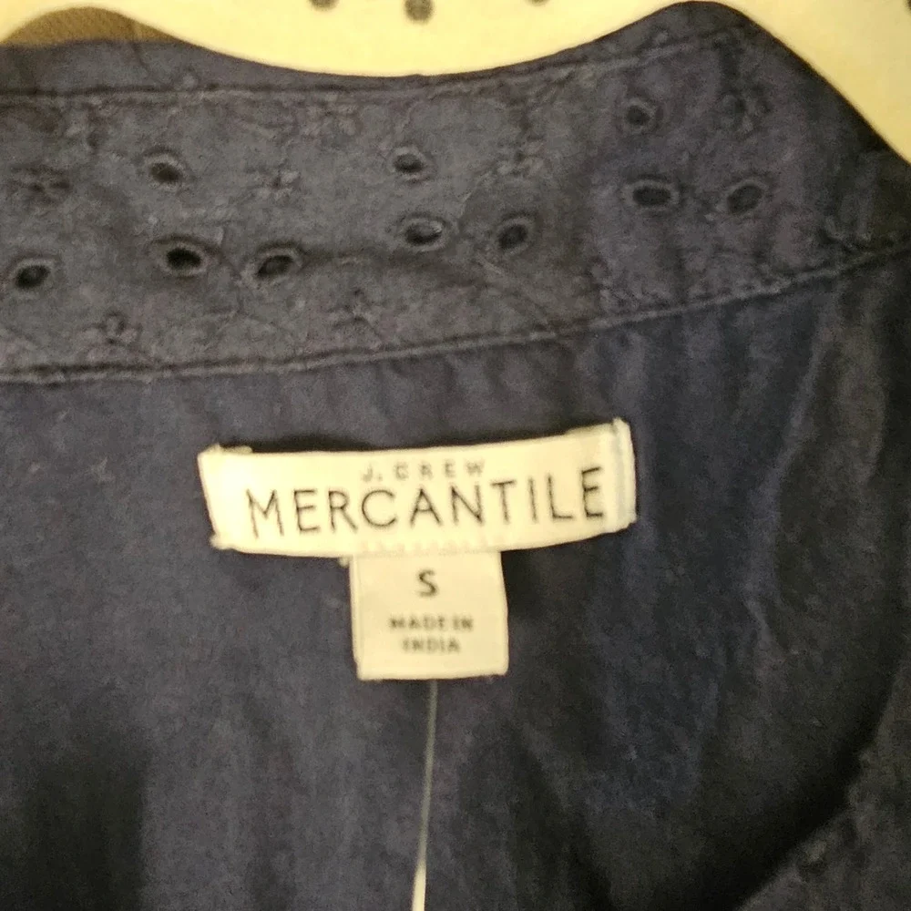 NWT J Crew‎ Mercantile Navy Short Sleeve Eyelet Collared Tie Front Dress Small
